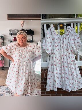 English Factory Floral Cotton Eyelet Babydoll Dress puff sleeves Size 3X Women’s